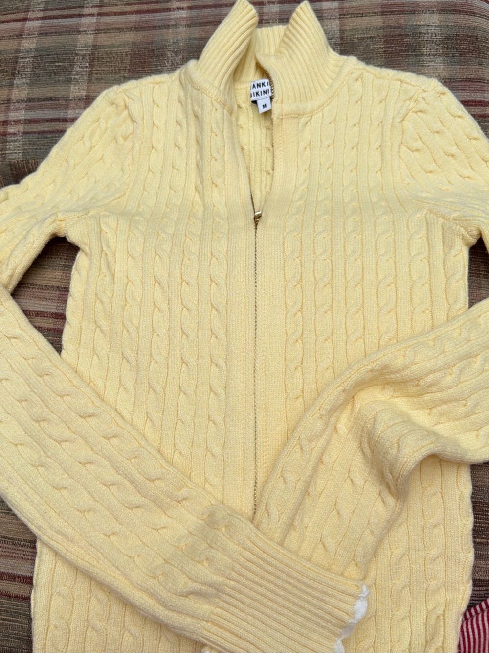 Frankie's Bikinis Pale Yellow Cable Knit Zip Cardigan